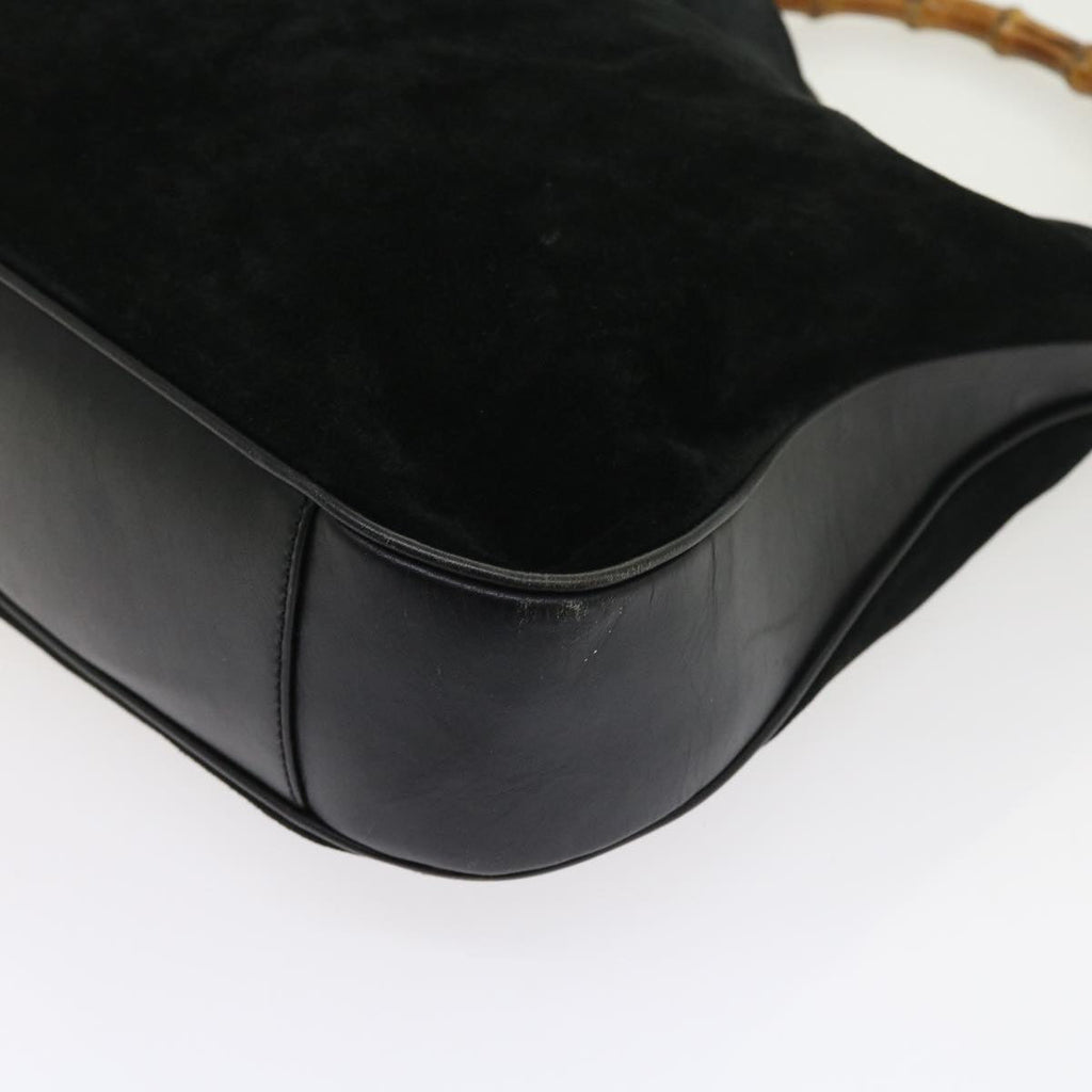 GUCCI Bamboo Shoulder Bag Suede 2way Black 56296