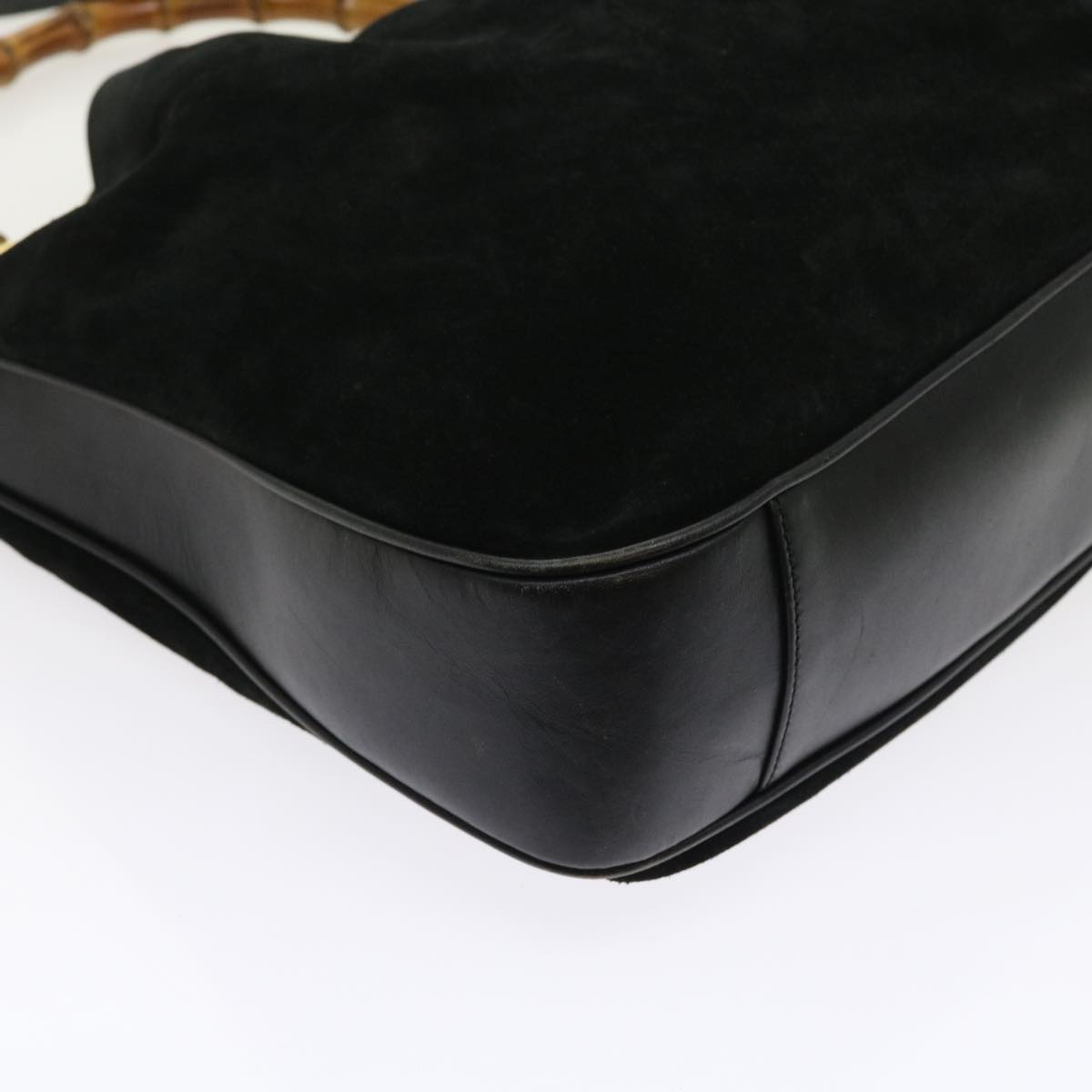 GUCCI Bamboo Shoulder Bag Suede 2way Black 56296