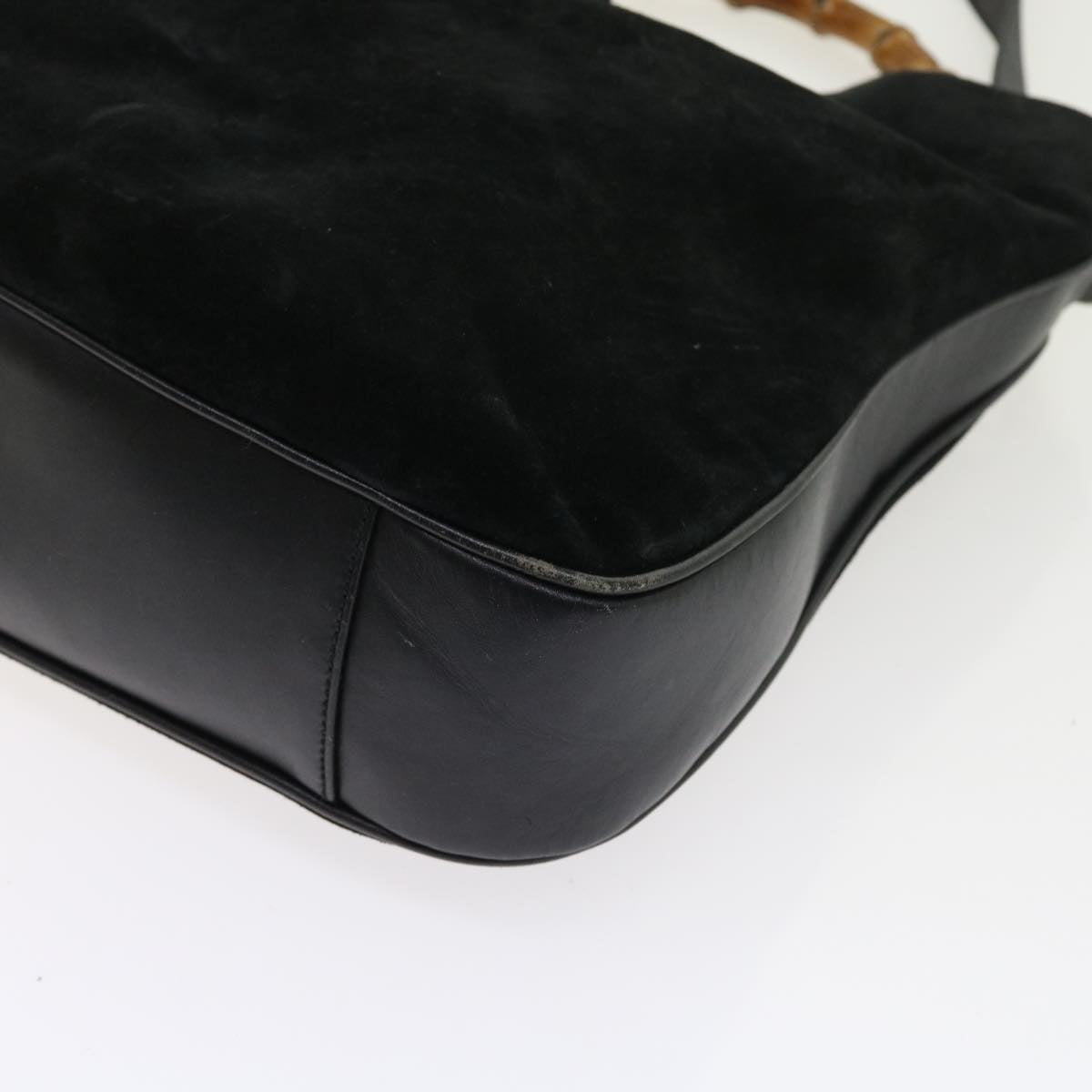 GUCCI Bamboo Shoulder Bag Suede 2way Black 56296