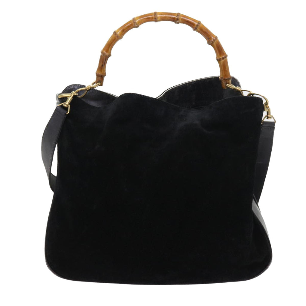 GUCCI Bamboo Shoulder Bag Suede 2way Black 56296