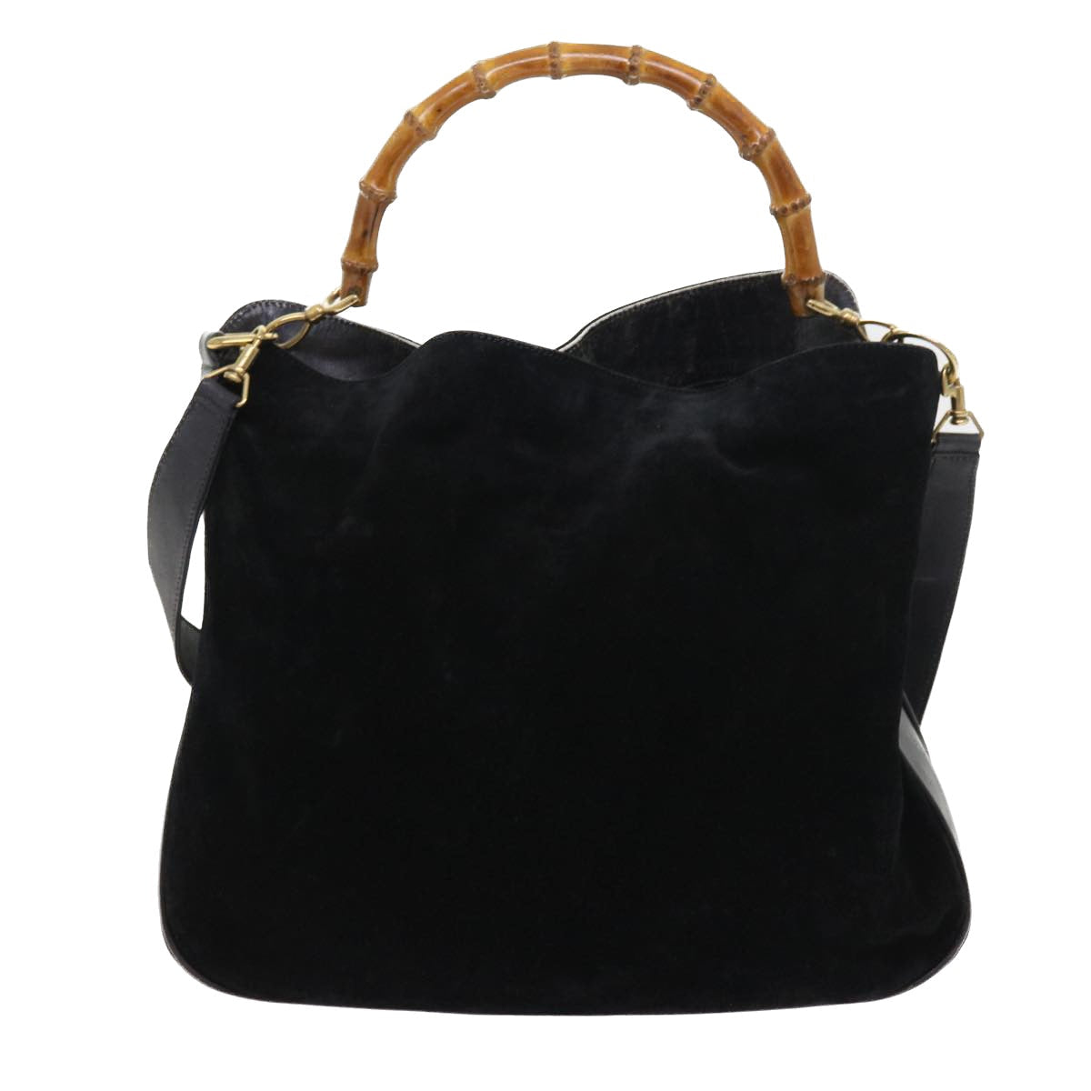 GUCCI Bamboo Shoulder Bag Suede 2way Black 56296