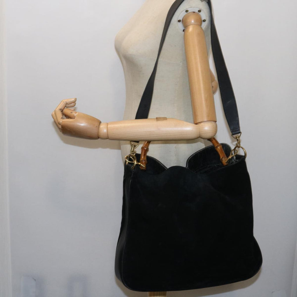 GUCCI Bamboo Shoulder Bag Suede 2way Black 56296