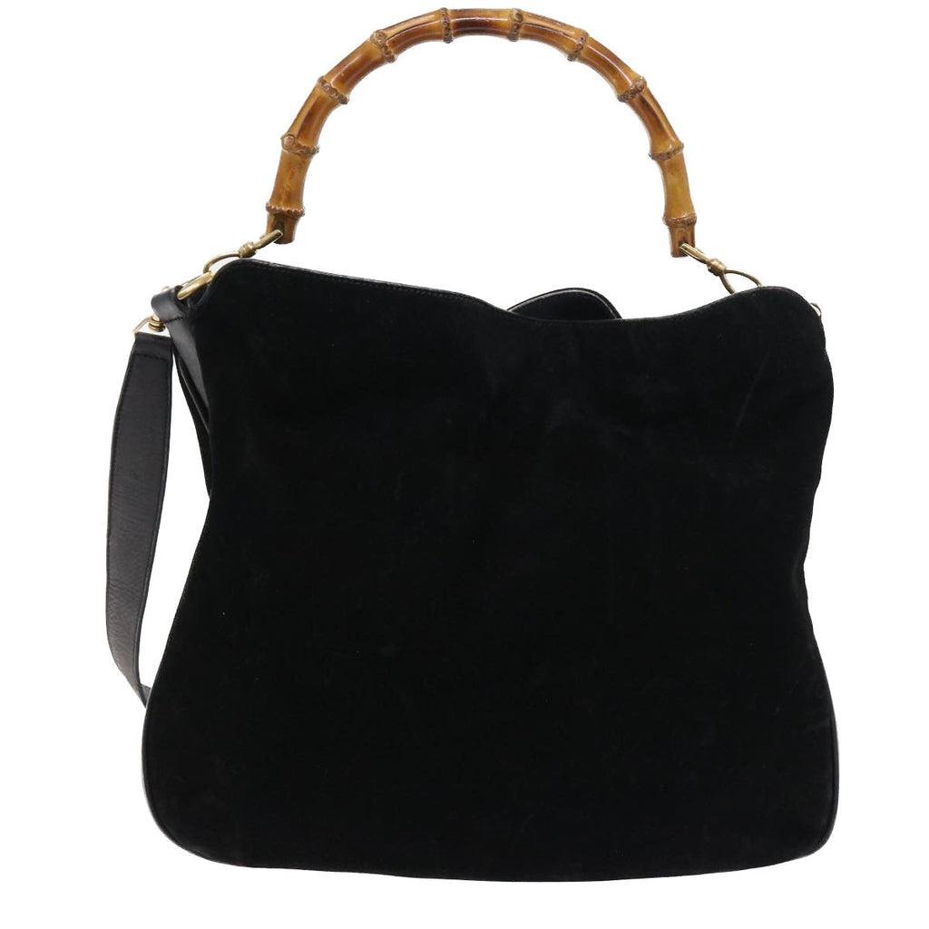 GUCCI Bamboo Shoulder Bag Suede 2way Black 56296
