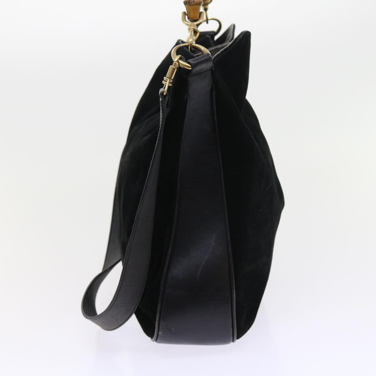 GUCCI Bamboo Shoulder Bag Suede 2way Black 56296