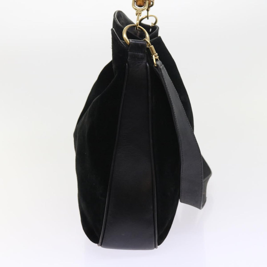 GUCCI Bamboo Shoulder Bag Suede 2way Black 56296