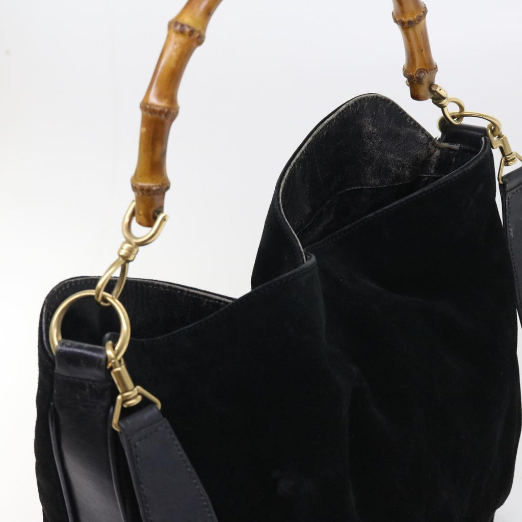 GUCCI Bamboo Shoulder Bag Suede 2way Black 56296