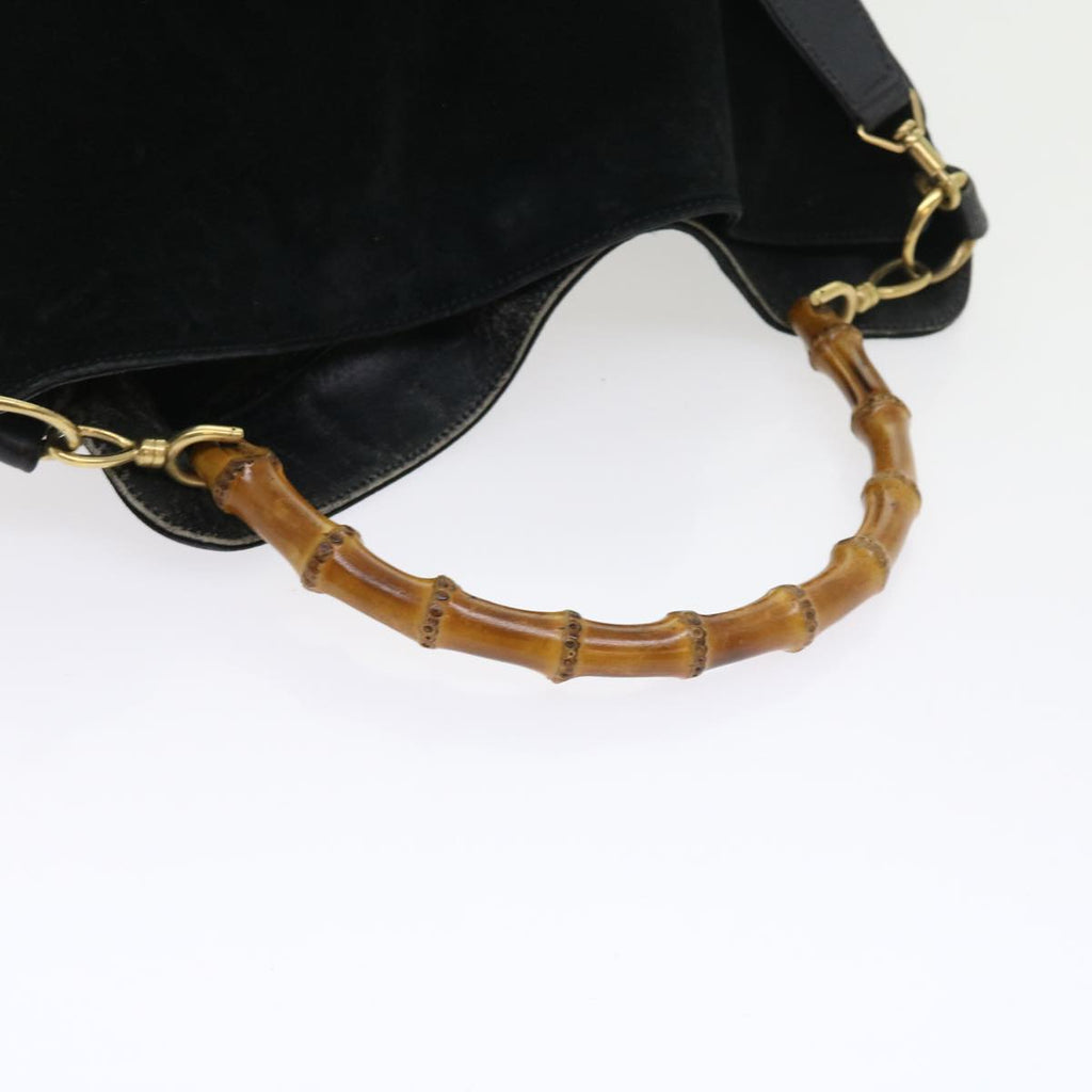 GUCCI Bamboo Shoulder Bag Suede 2way Black 56296
