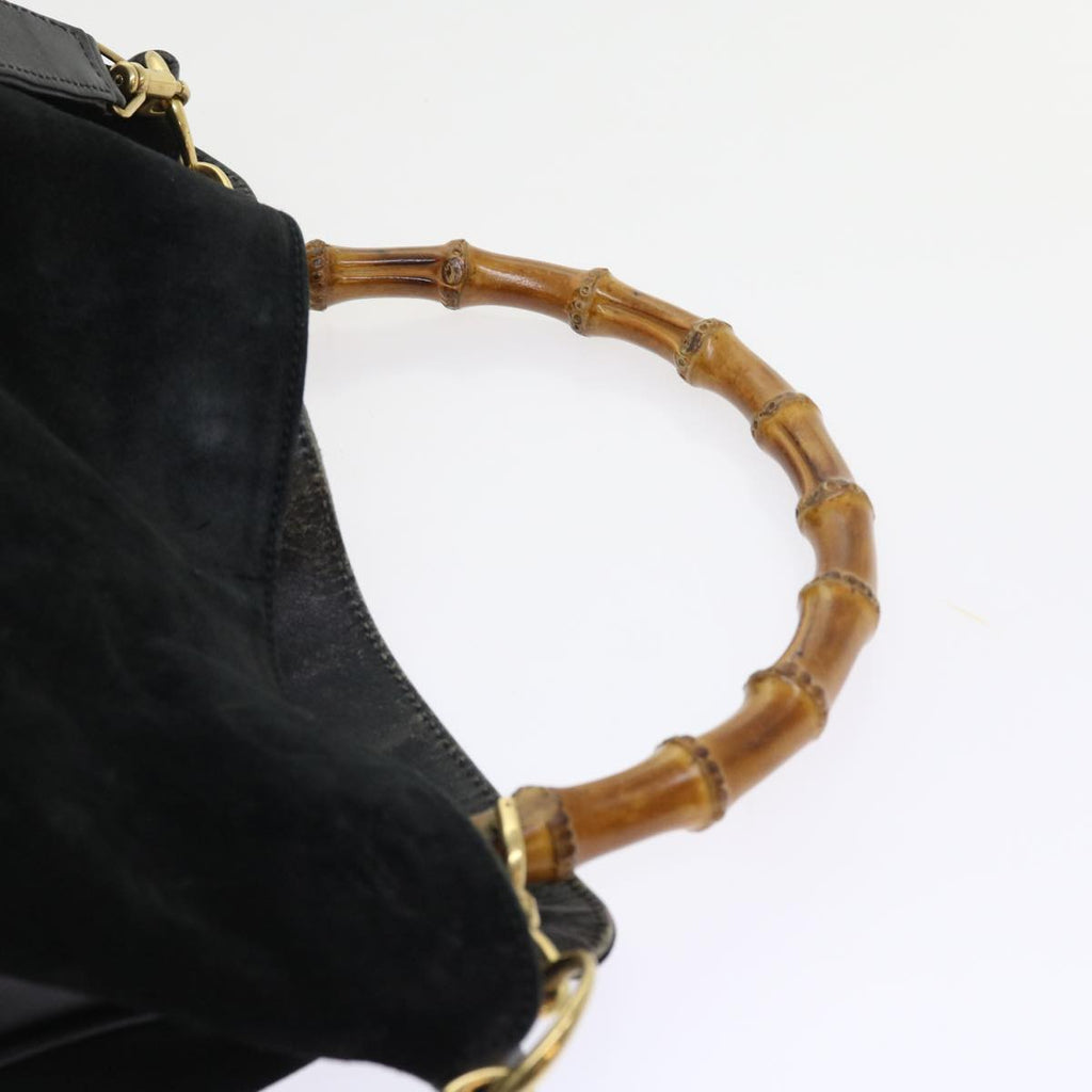 GUCCI Bamboo Shoulder Bag Suede 2way Black 56296