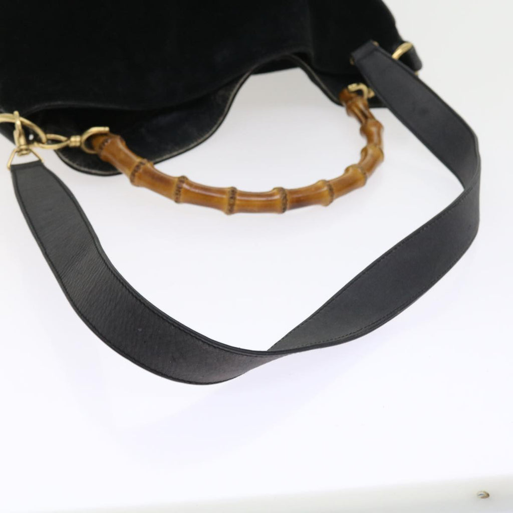 GUCCI Bamboo Shoulder Bag Suede 2way Black 56296