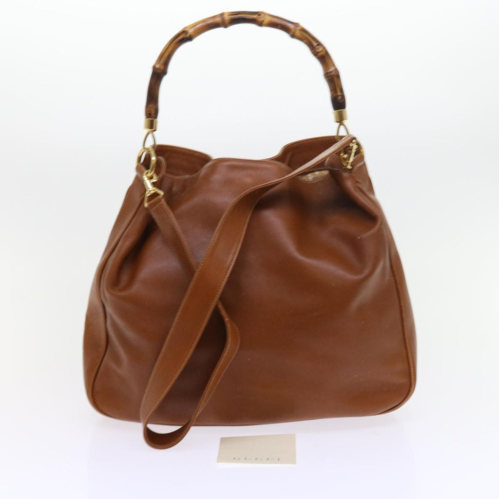 GUCCI Bamboo Shoulder Bag Leather 2way Brown 56298