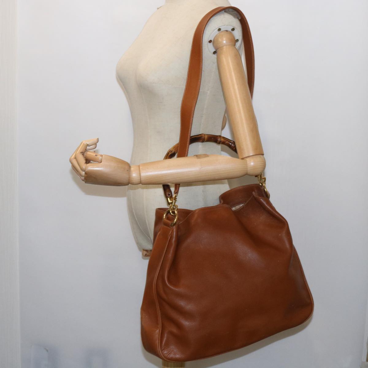 GUCCI Bamboo Shoulder Bag Leather 2way Brown 56298