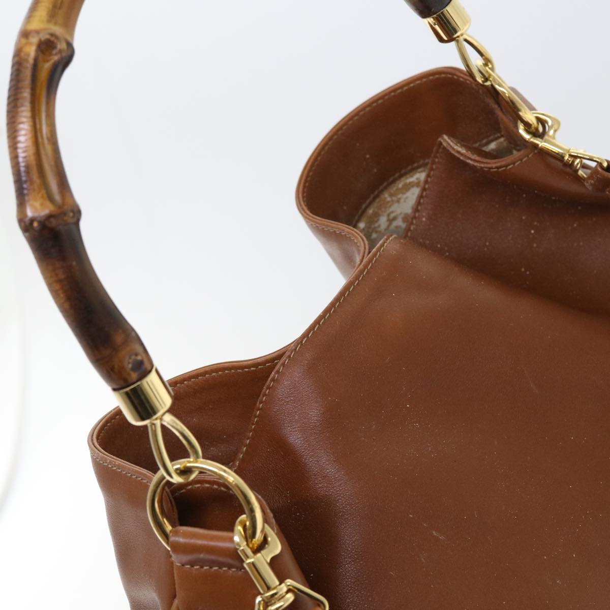 GUCCI Bamboo Shoulder Bag Leather 2way Brown 56298