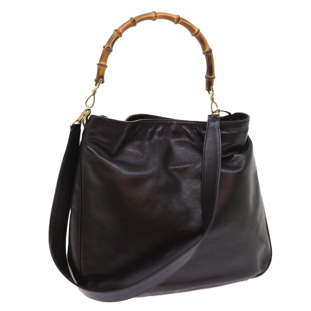 GUCCI Bamboo Shoulder Bag Leather 2way Brown 56299