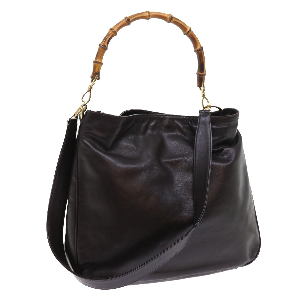 GUCCI Bamboo Shoulder Bag Leather 2way Brown 56299