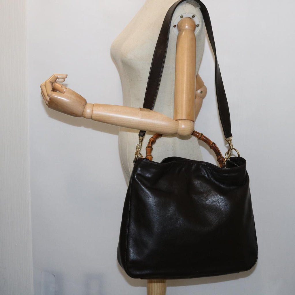 GUCCI Bamboo Shoulder Bag Leather 2way Brown 56299