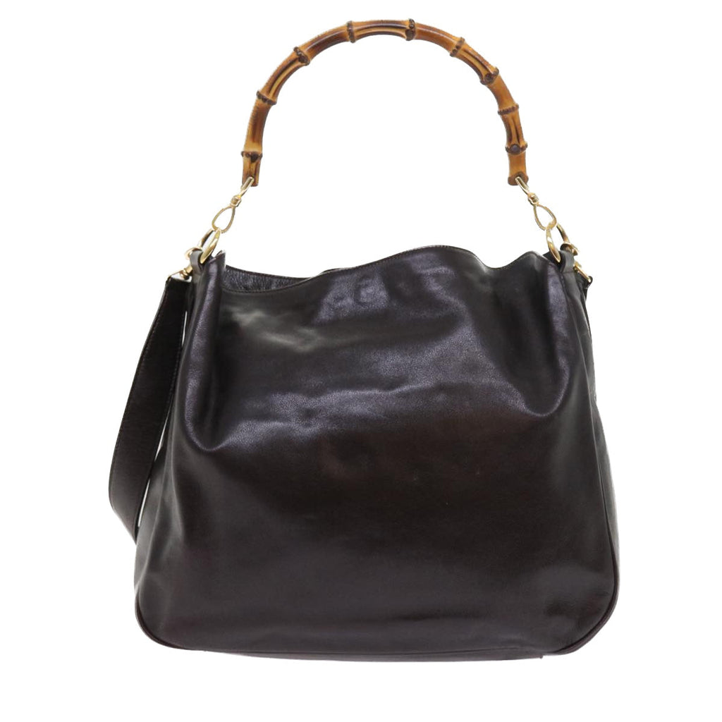 GUCCI Bamboo Shoulder Bag Leather 2way Brown 56299