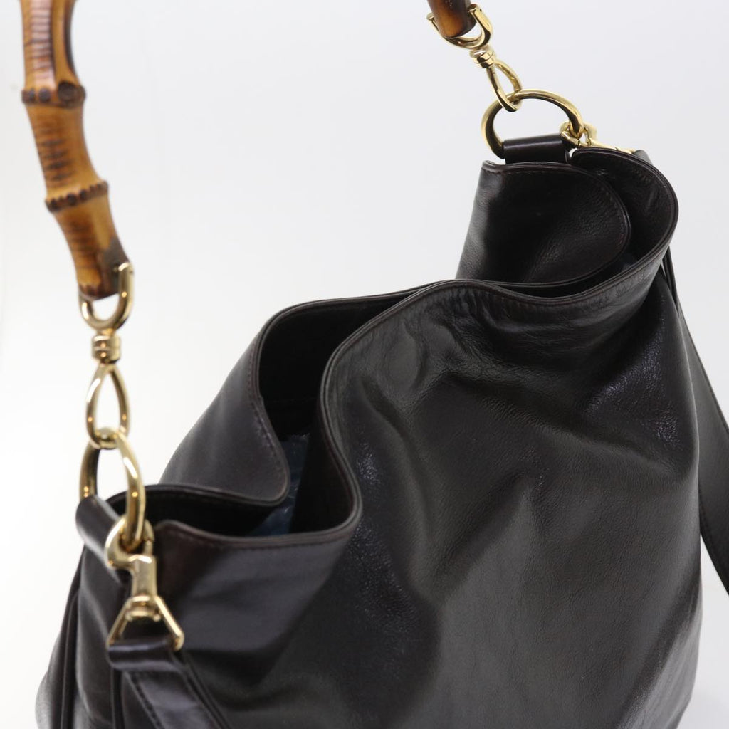 GUCCI Bamboo Shoulder Bag Leather 2way Brown 56299