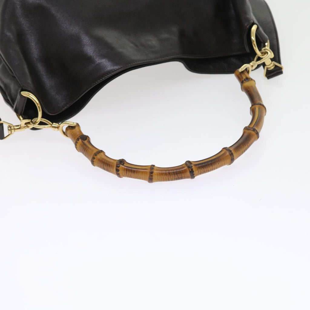 GUCCI Bamboo Shoulder Bag Leather 2way Brown 56299