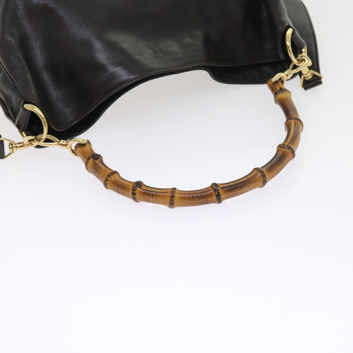GUCCI Bamboo Shoulder Bag Leather 2way Brown 56299