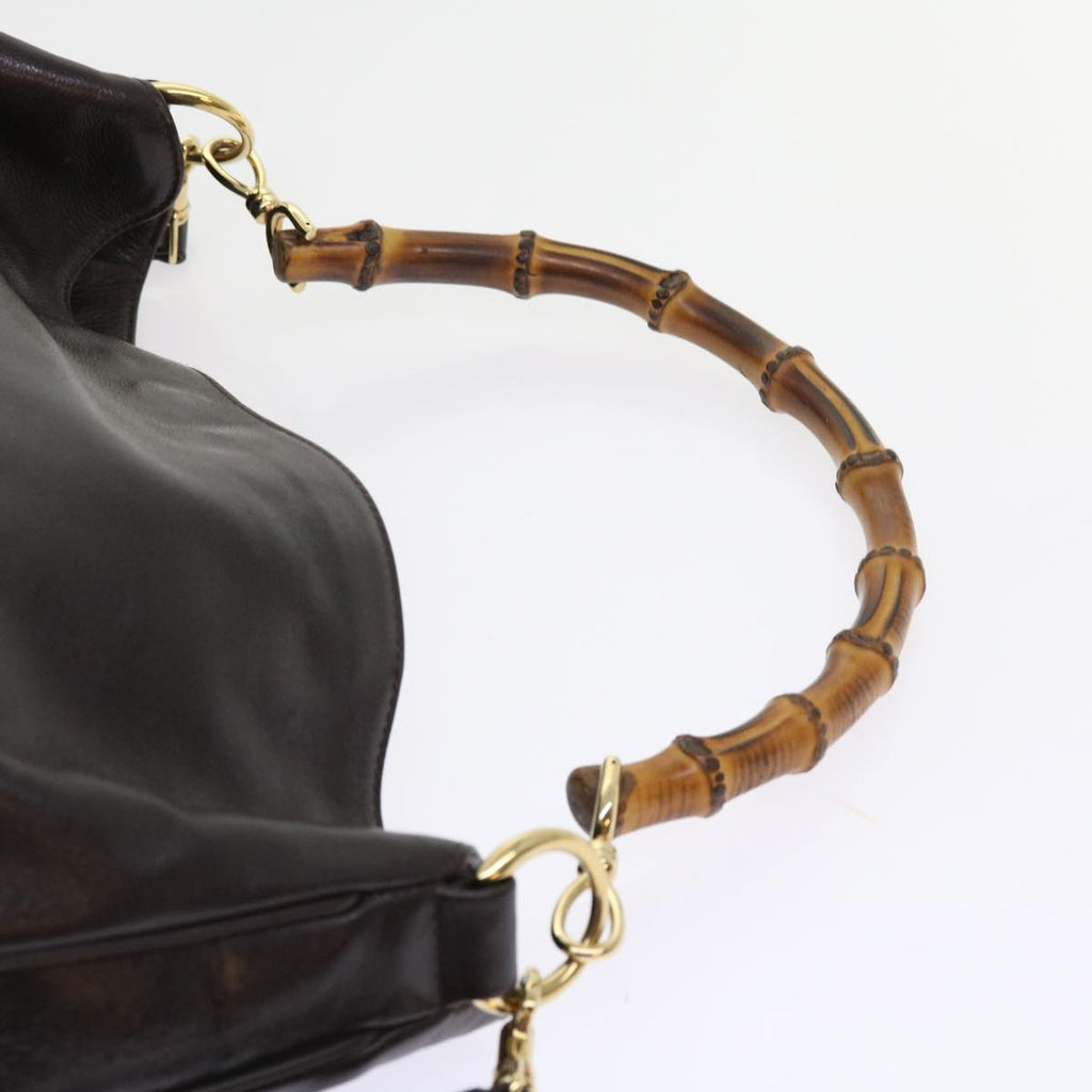 GUCCI Bamboo Shoulder Bag Leather 2way Brown 56299