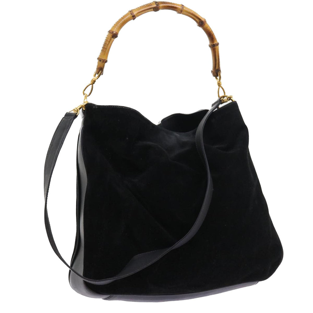 GUCCI Bamboo Shoulder Bag Suede 2way Black 56300