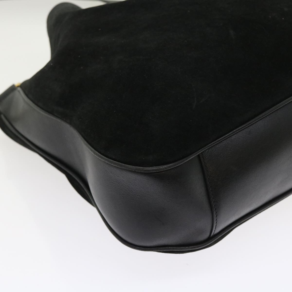 GUCCI Bamboo Shoulder Bag Suede 2way Black 56300