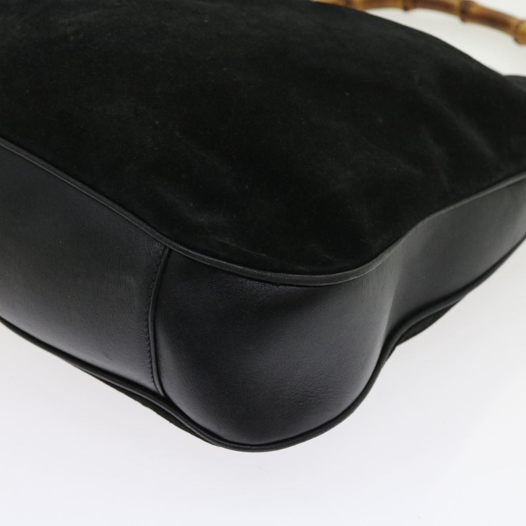 GUCCI Bamboo Shoulder Bag Suede 2way Black 56300
