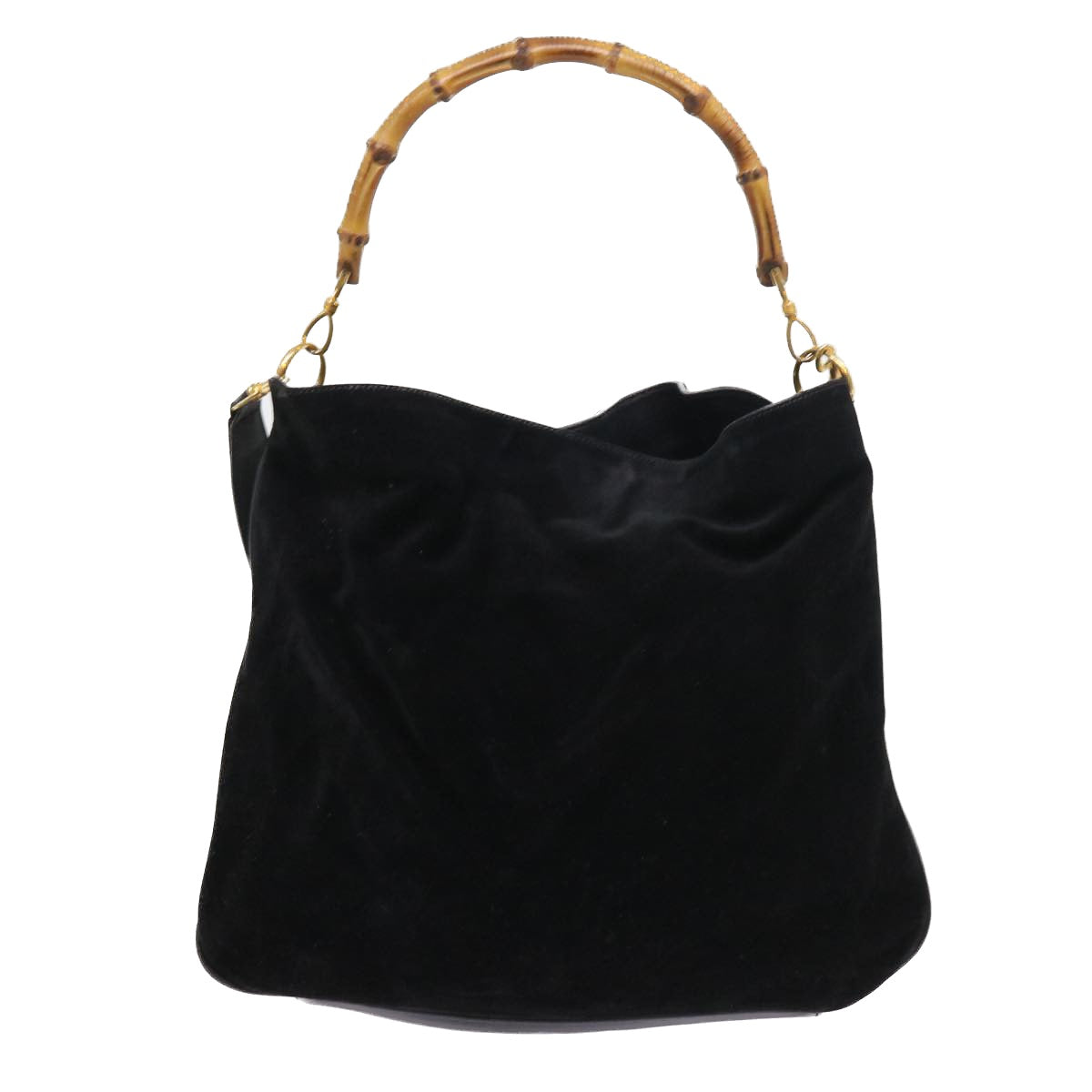 GUCCI Bamboo Shoulder Bag Suede 2way Black 56300