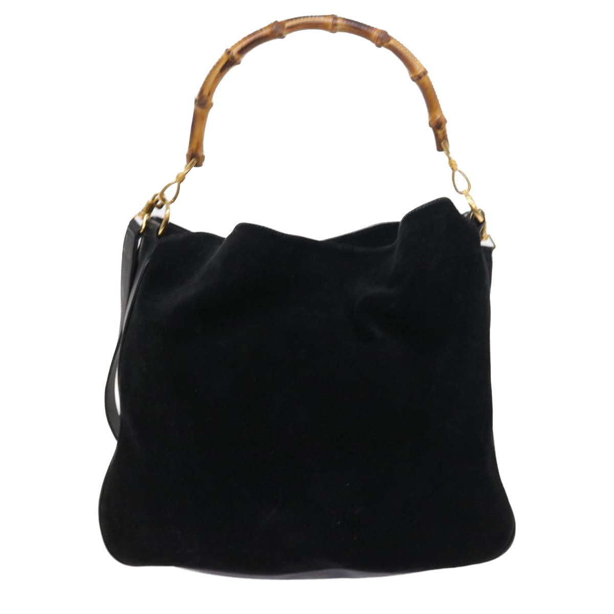 GUCCI Bamboo Shoulder Bag Suede 2way Black 56300