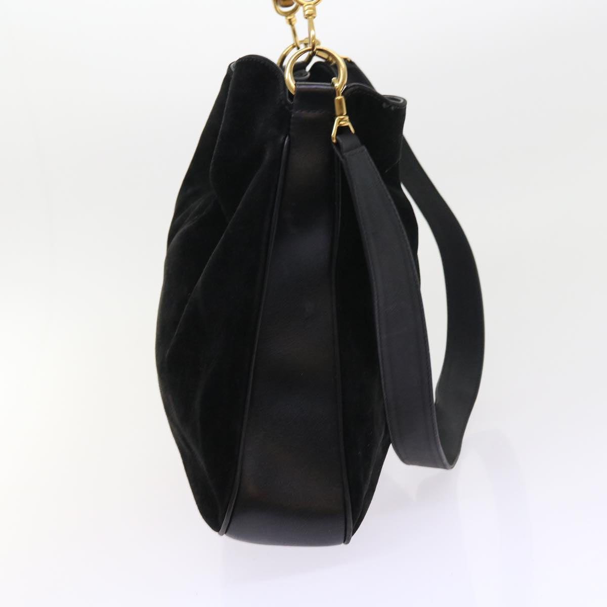 GUCCI Bamboo Shoulder Bag Suede 2way Black 56300
