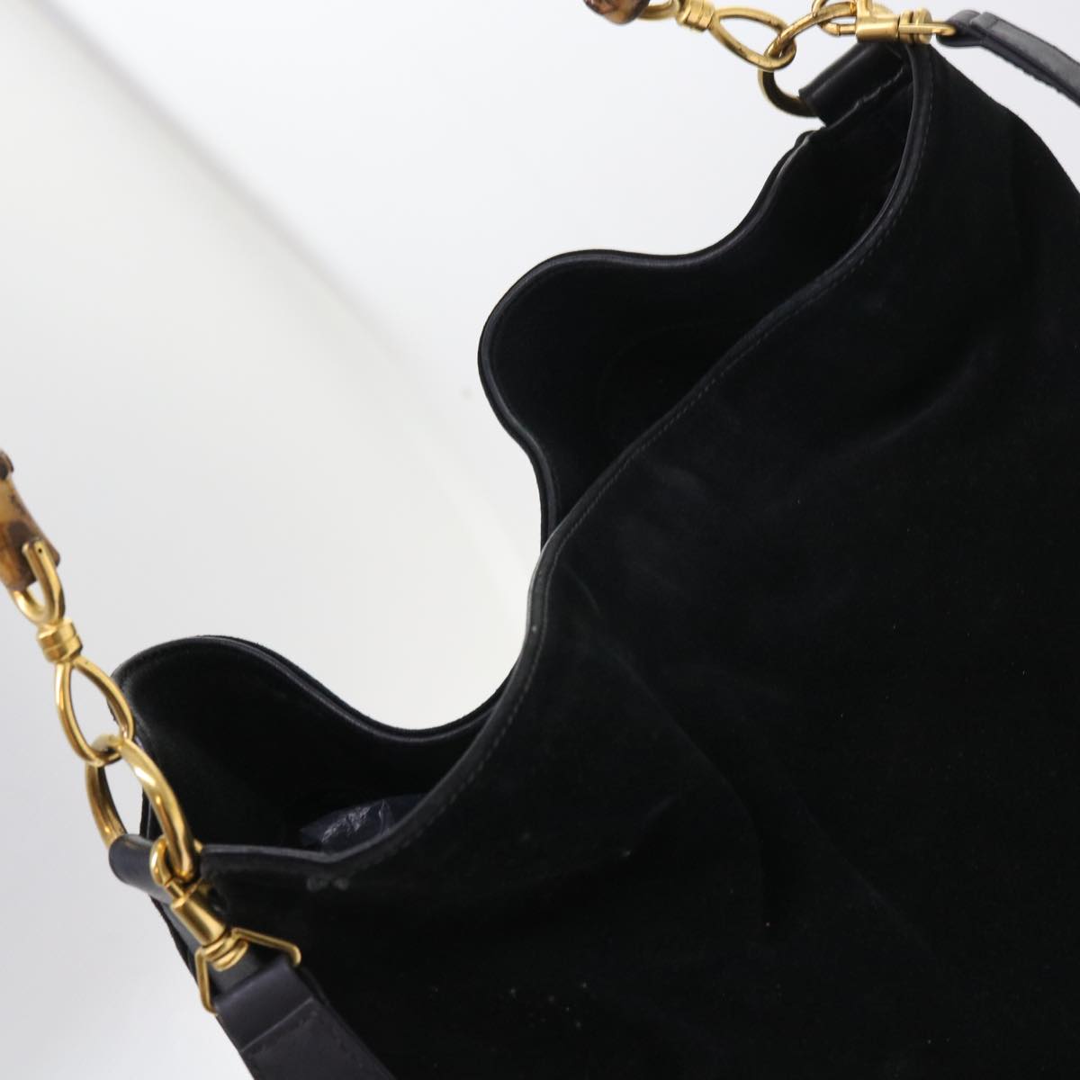 GUCCI Bamboo Shoulder Bag Suede 2way Black 56300