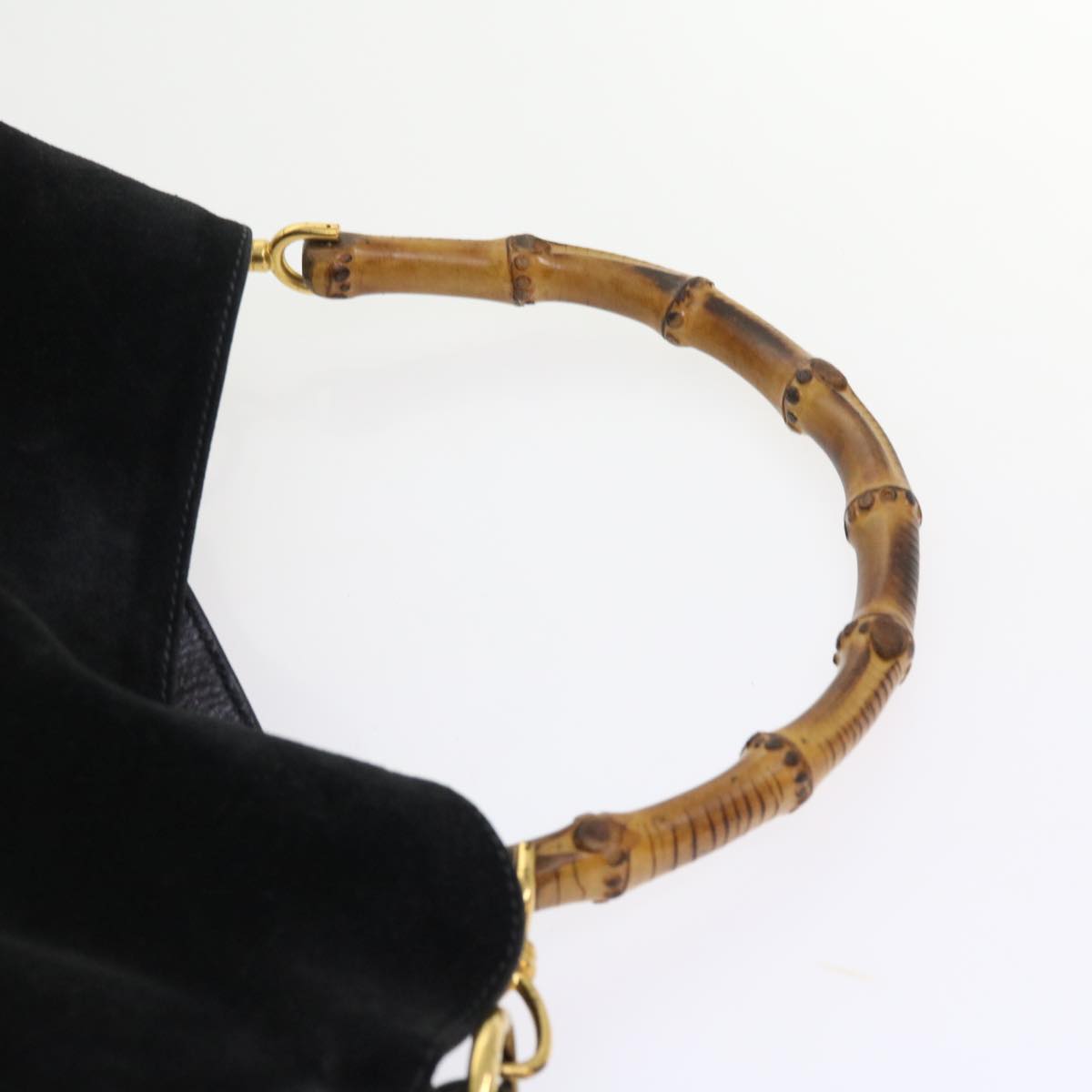 GUCCI Bamboo Shoulder Bag Suede 2way Black 56300