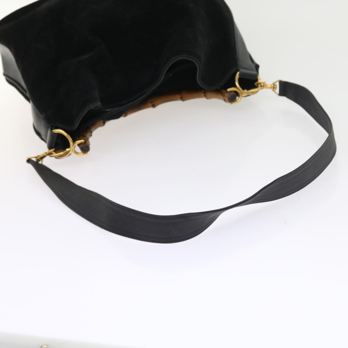 GUCCI Bamboo Shoulder Bag Suede 2way Black 56300