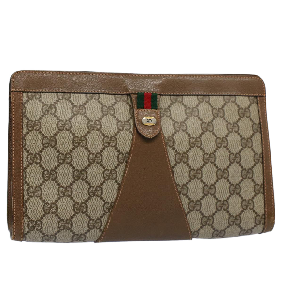 GUCCI GG Supreme Web Sherry Line Clutch Bag Beige Red Green 89 01 033 56366
