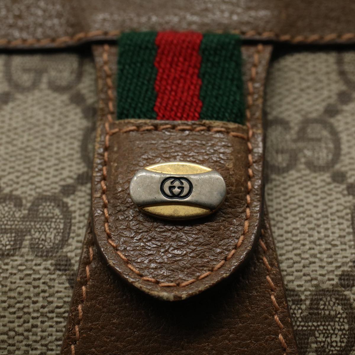 GUCCI GG Supreme Web Sherry Line Clutch Bag Beige Red Green 89 01 033 56366