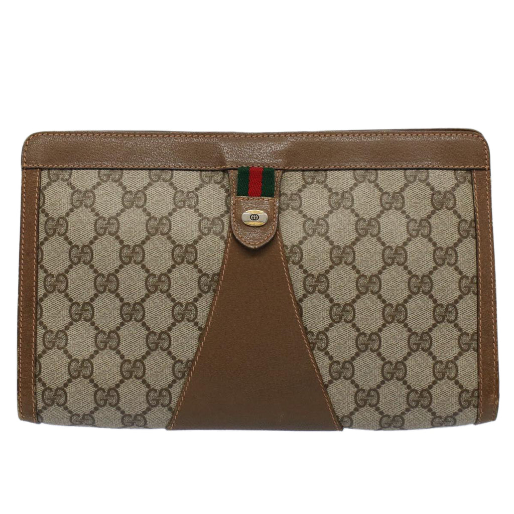 GUCCI GG Supreme Web Sherry Line Clutch Bag Beige Red Green 89 01 033 56366