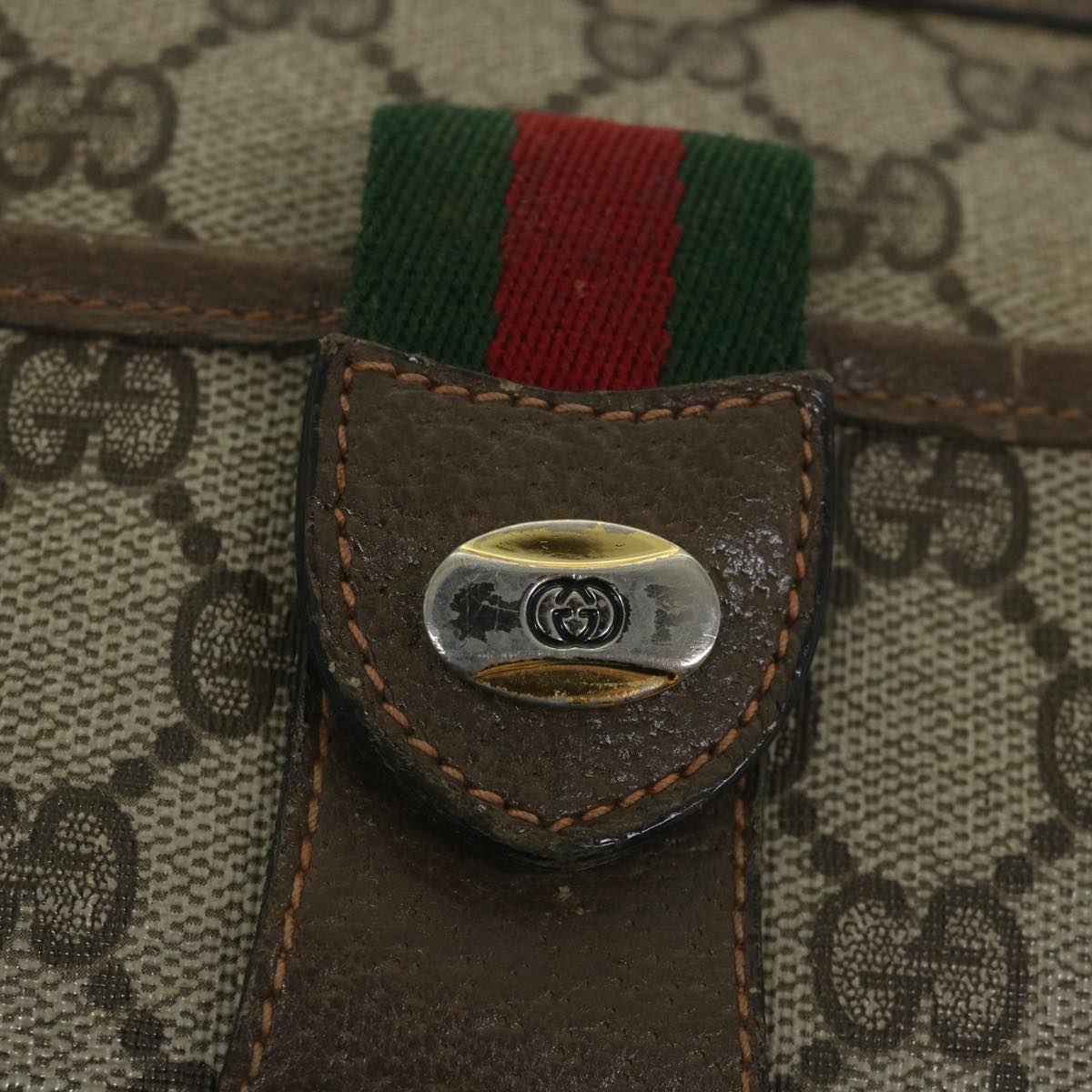 GUCCI GG Supreme Web Sherry Line Shoulder Bag Beige Red 89 02 032 56367