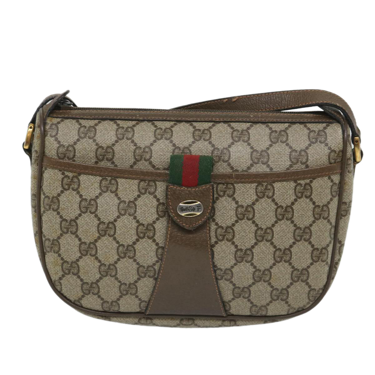 GUCCI GG Supreme Web Sherry Line Shoulder Bag Beige Red 89 02 032 56367
