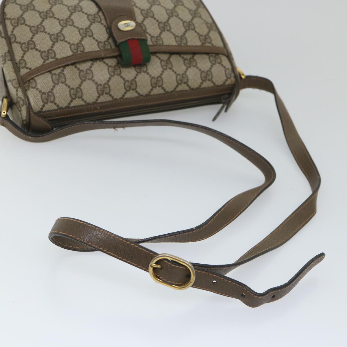 GUCCI GG Supreme Web Sherry Line Shoulder Bag Beige Red 89 02 032 56367