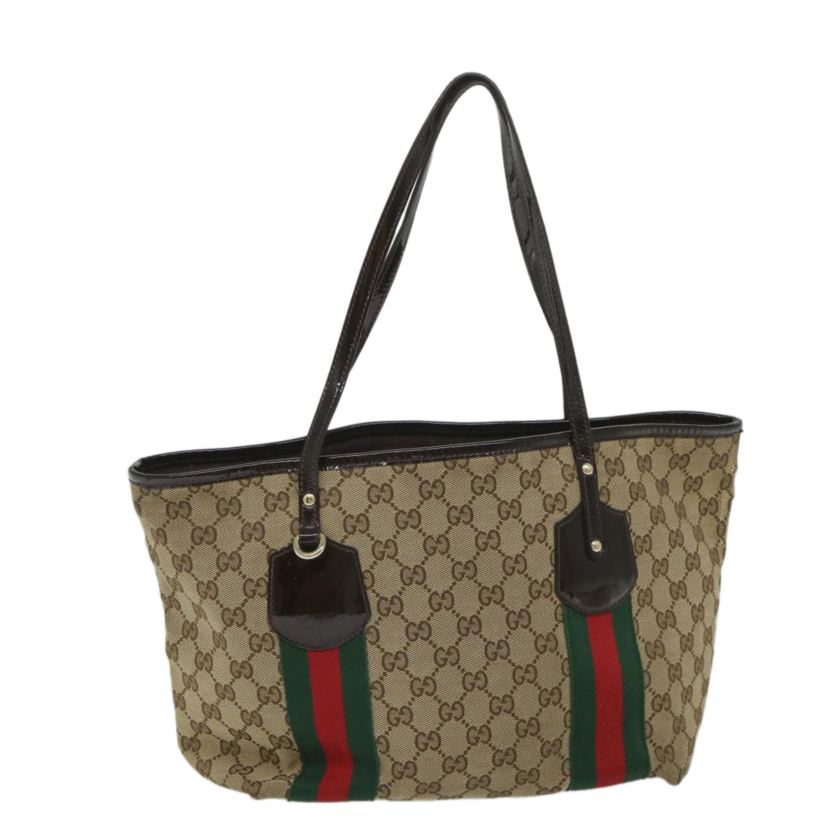 GUCCI GG Canvas Web Sherry Line Tote Bag Beige Red Green 211971 56389