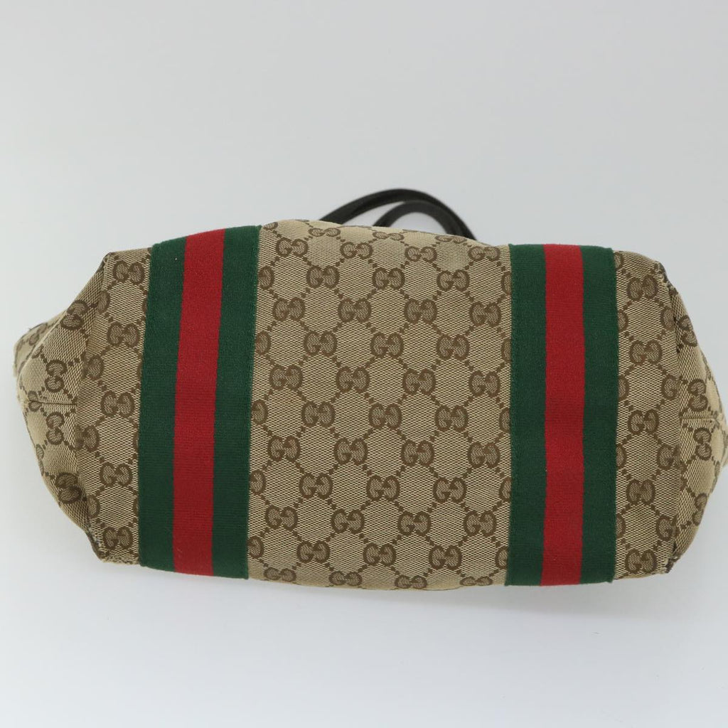 GUCCI GG Canvas Web Sherry Line Tote Bag Beige Red Green 211971 56389