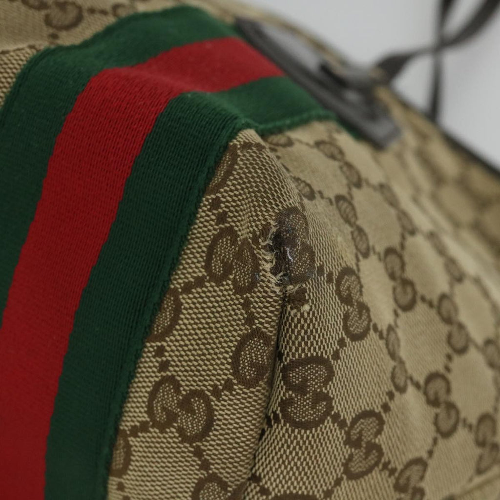 GUCCI GG Canvas Web Sherry Line Tote Bag Beige Red Green 211971 56389