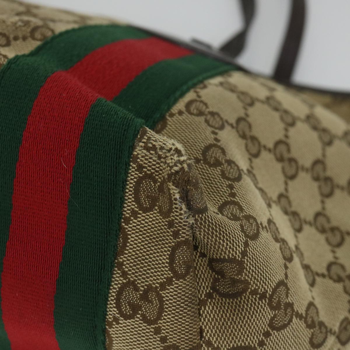 GUCCI GG Canvas Web Sherry Line Tote Bag Beige Red Green 211971 56389