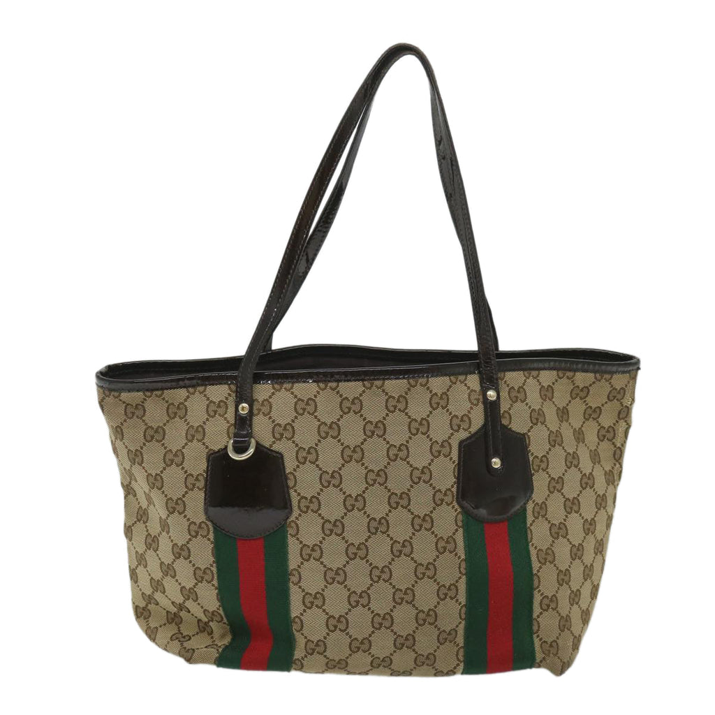 GUCCI GG Canvas Web Sherry Line Tote Bag Beige Red Green 211971 56389
