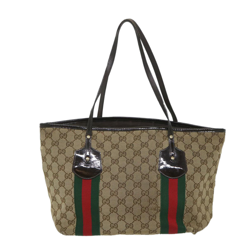 GUCCI GG Canvas Web Sherry Line Tote Bag Beige Red Green 211971 56389