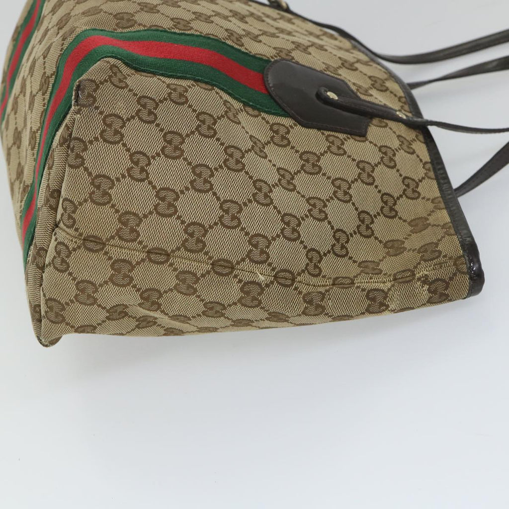 GUCCI GG Canvas Web Sherry Line Tote Bag Beige Red Green 211971 56389