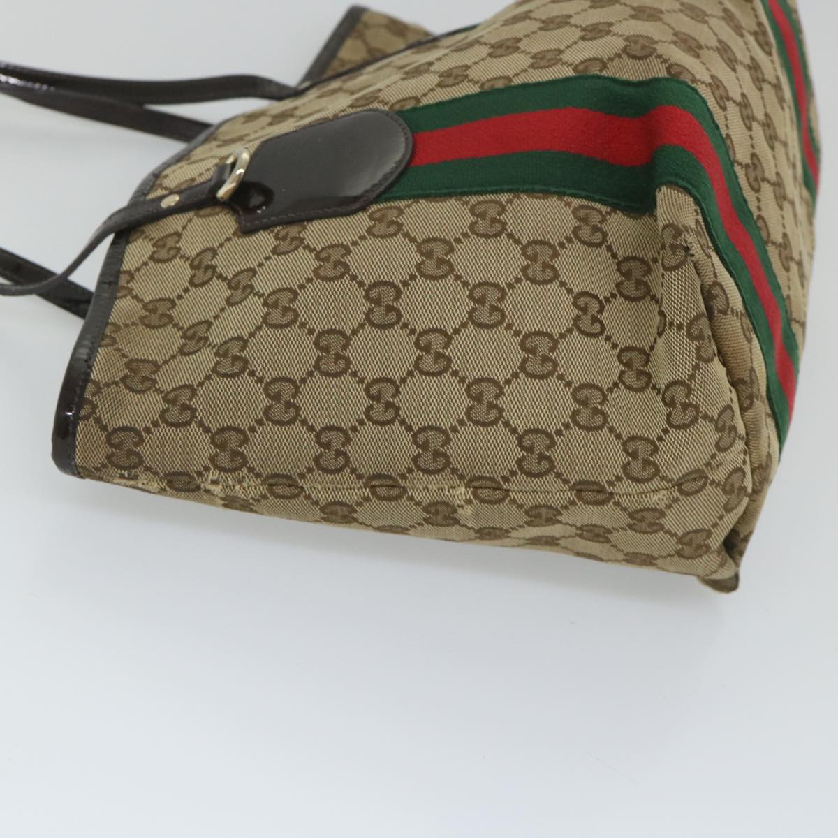 GUCCI GG Canvas Web Sherry Line Tote Bag Beige Red Green 211971 56389