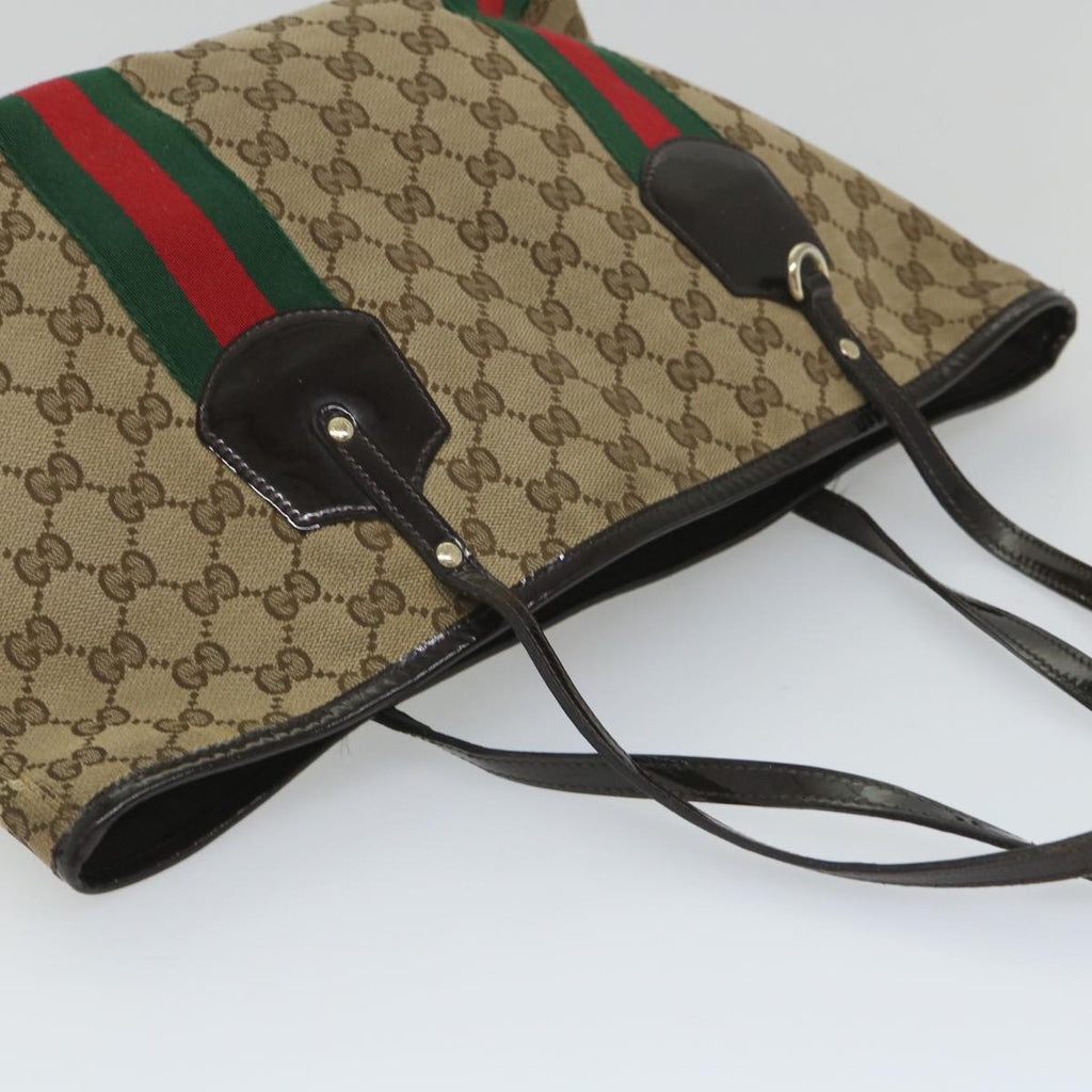 GUCCI GG Canvas Web Sherry Line Tote Bag Beige Red Green 211971 56389