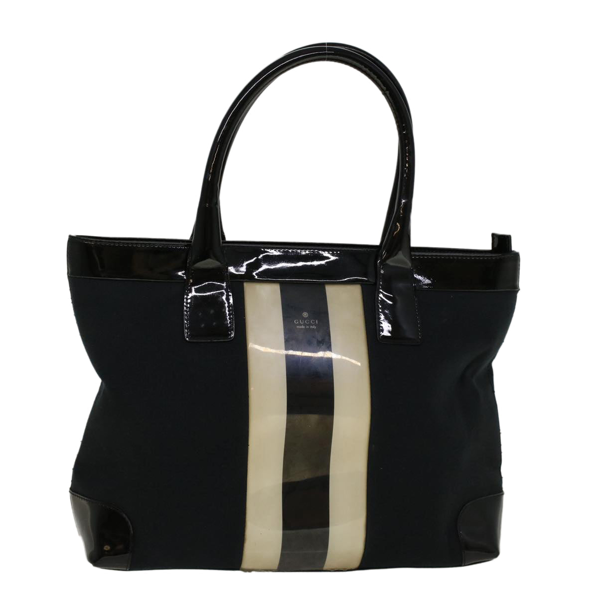 GUCCI Sherry Line Hand Bag Canvas Navy Black white 0021119 56397