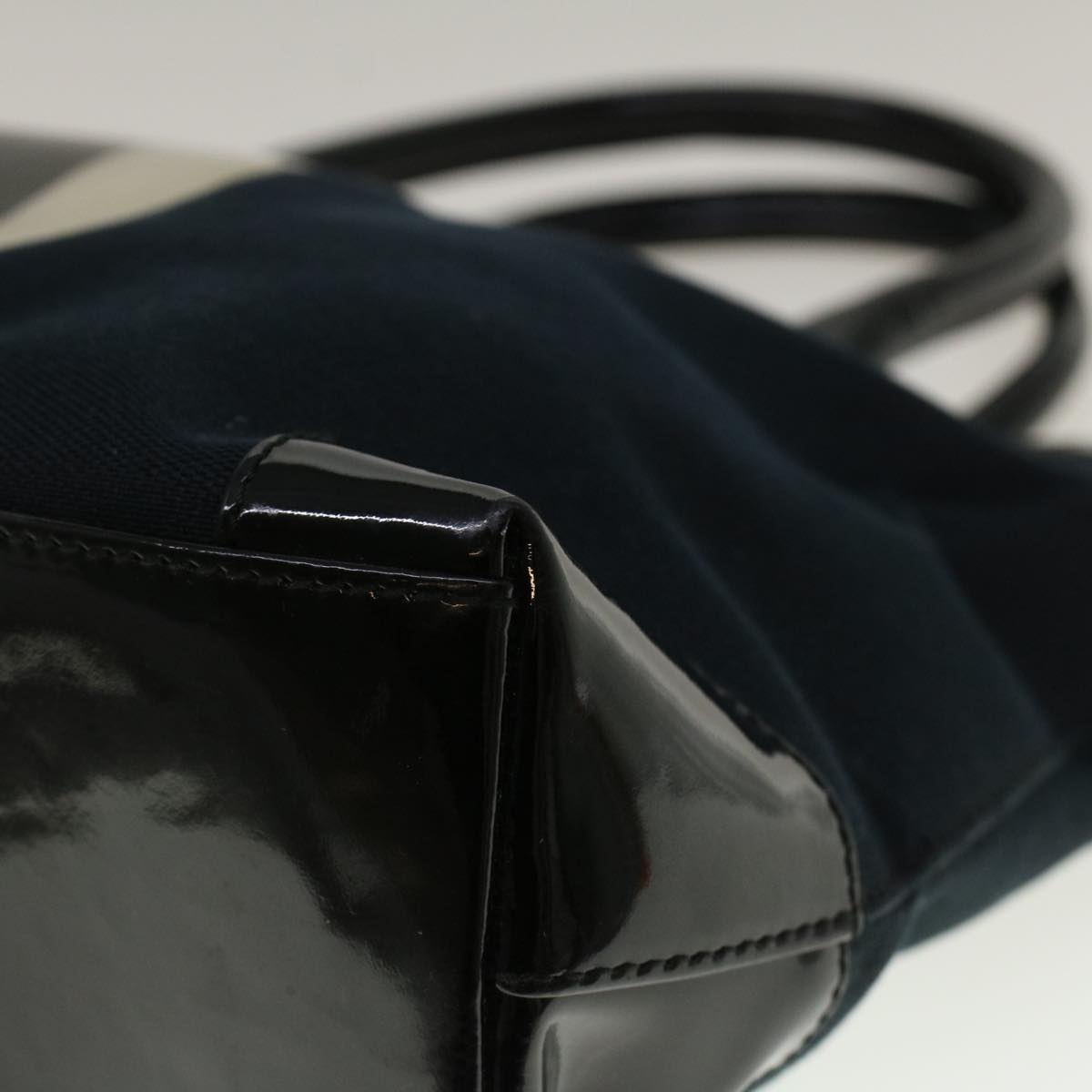 GUCCI Sherry Line Hand Bag Canvas Navy Black white 0021119 56397